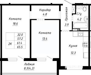 2-к квартира, строящийся дом, 61м2, 10/10 этаж