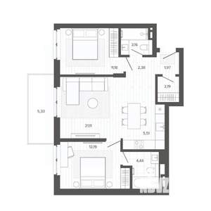 3-к квартира, строящийся дом, 69м2, 3/9 этаж