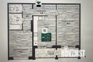 2-к квартира, вторичка, 61м2, 4/16 этаж