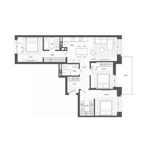 4-к квартира, строящийся дом, 91м2, 3/9 этаж