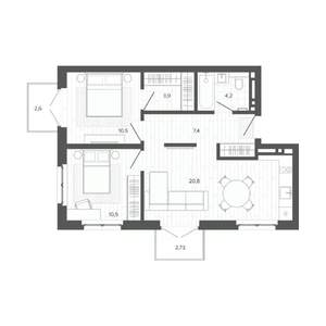 3-к квартира, строящийся дом, 63м2, 5/9 этаж