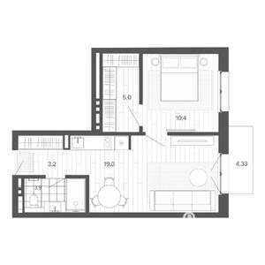 2-к квартира, вторичка, 46м2, 8/9 этаж