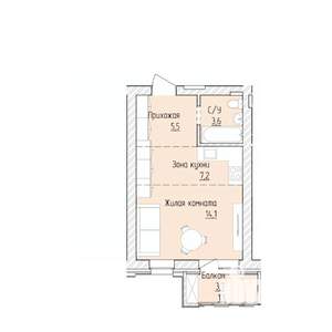 1-к квартира, строящийся дом, 32м2, 3/8 этаж