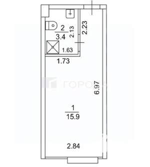1-к квартира, вторичка, 19м2, 2/3 этаж