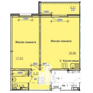 2-к квартира, строящийся дом, 54м2, 4/10 этаж