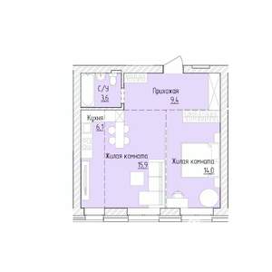 2-к квартира, строящийся дом, 49м2, 2/8 этаж