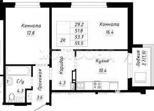 2-к квартира, строящийся дом, 44м2, 8/10 этаж