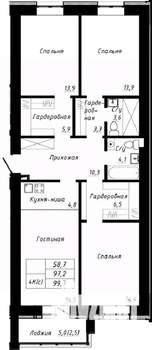4-к квартира, строящийся дом, 100м2, 9/10 этаж