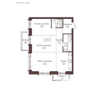 3-к квартира, вторичка, 66м2, 4/23 этаж