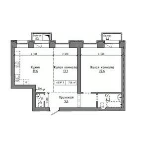 2-к квартира, строящийся дом, 72м2, 5/9 этаж