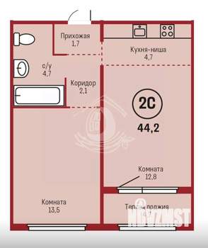 2-к квартира, вторичка, 44м2, 6/12 этаж