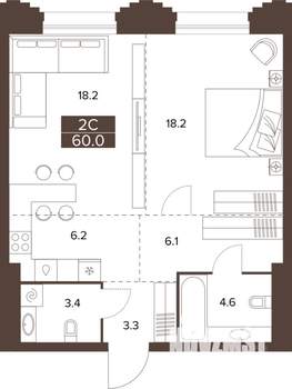 2-к квартира, вторичка, 60м2, 5/16 этаж