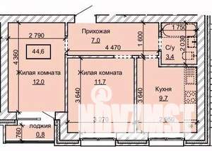2-к квартира, строящийся дом, 45м2, 1/10 этаж