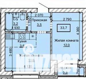 2-к квартира, строящийся дом, 34м2, 8/10 этаж