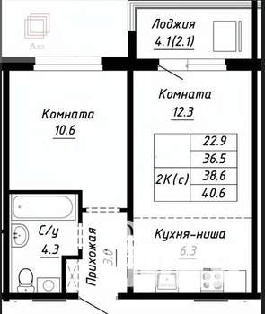 2-к квартира, вторичка, 41м2, 9/10 этаж