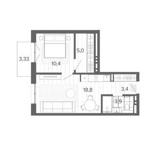 2-к квартира, строящийся дом, 45м2, 6/9 этаж