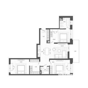 4-к квартира, строящийся дом, 99м2, 4/9 этаж
