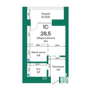 1-к квартира, строящийся дом, 29м2, 10/10 этаж