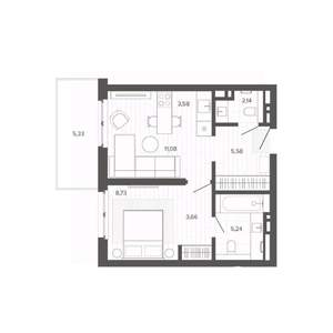 2-к квартира, строящийся дом, 45м2, 5/9 этаж