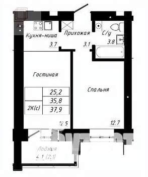 2-к квартира, вторичка, 38м2, 2/10 этаж