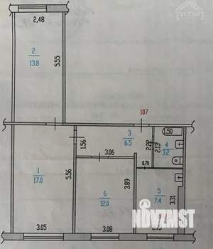 3-к квартира, вторичка, 60м2, 1/9 этаж