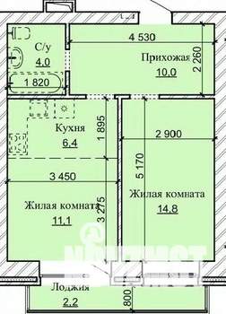 2-к квартира, строящийся дом, 49м2, 14/16 этаж
