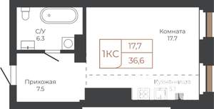 1-к квартира, строящийся дом, 36м2, 25/27 этаж