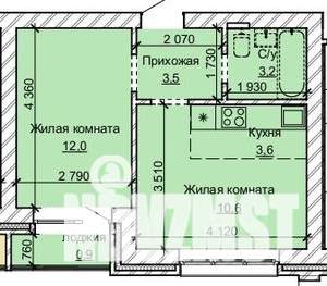 2-к квартира, строящийся дом, 34м2, 8/10 этаж