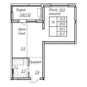 1-к квартира, строящийся дом, 31м2, 2/17 этаж