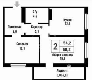 2-к квартира, сданный дом, 58м2, 16/16 этаж