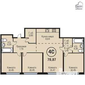 4-к квартира, строящийся дом, 80м2, 23/24 этаж