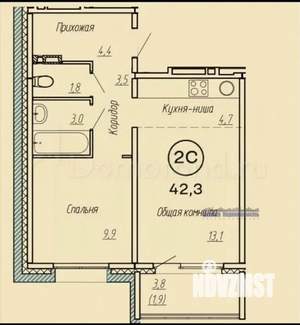 2-к квартира, вторичка, 41м2, 13/17 этаж