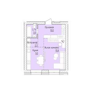 1-к квартира, строящийся дом, 40м2, 2/8 этаж