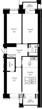 3-к квартира, строящийся дом, 88м2, 3/16 этаж