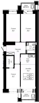 3-к квартира, вторичка, 89м2, 8/16 этаж