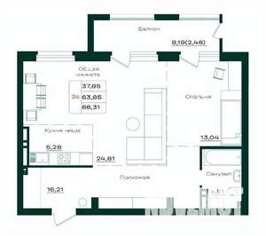 3-к квартира, строящийся дом, 66м2, 14/18 этаж