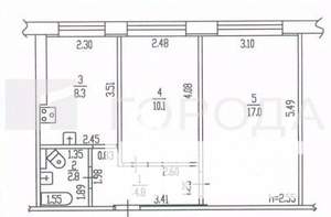 2-к квартира, вторичка, 43м2, 1/5 этаж