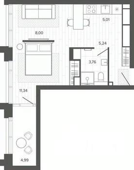 1-к квартира, строящийся дом, 38м2, 7/19 этаж