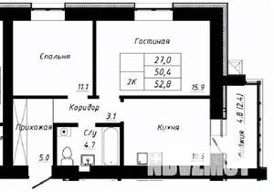 2-к квартира, вторичка, 53м2, 1/10 этаж