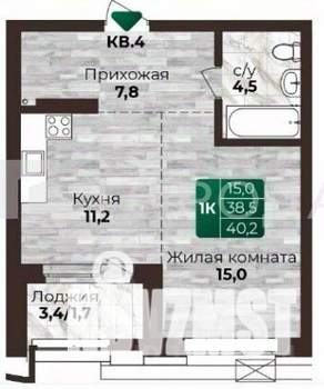 1-к квартира, вторичка, 40м2, 17/25 этаж