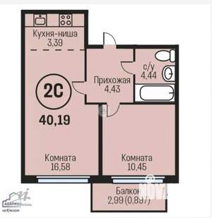2-к квартира, вторичка, 40м2, 15/24 этаж