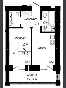1-к квартира, вторичка, 32м2, 3/10 этаж