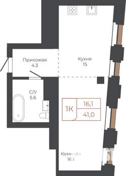 1-к квартира, строящийся дом, 41м2, 25/27 этаж