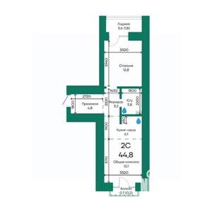 2-к квартира, строящийся дом, 45м2, 3/10 этаж
