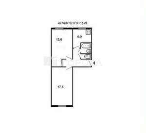 2-к квартира, вторичка, 44м2, 1/5 этаж