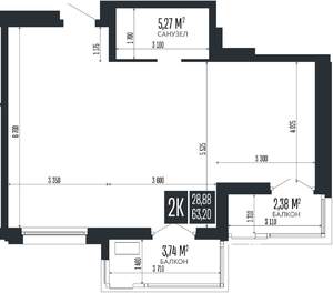 2-к квартира, строящийся дом, 63м2, 13/15 этаж