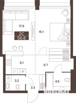 2-к квартира, строящийся дом, 57м2, 13/16 этаж