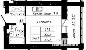 1-к квартира, строящийся дом, 25м2, 1/10 этаж