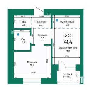2-к квартира, строящийся дом, 41м2, 3/10 этаж