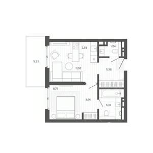 2-к квартира, строящийся дом, 45м2, 5/9 этаж